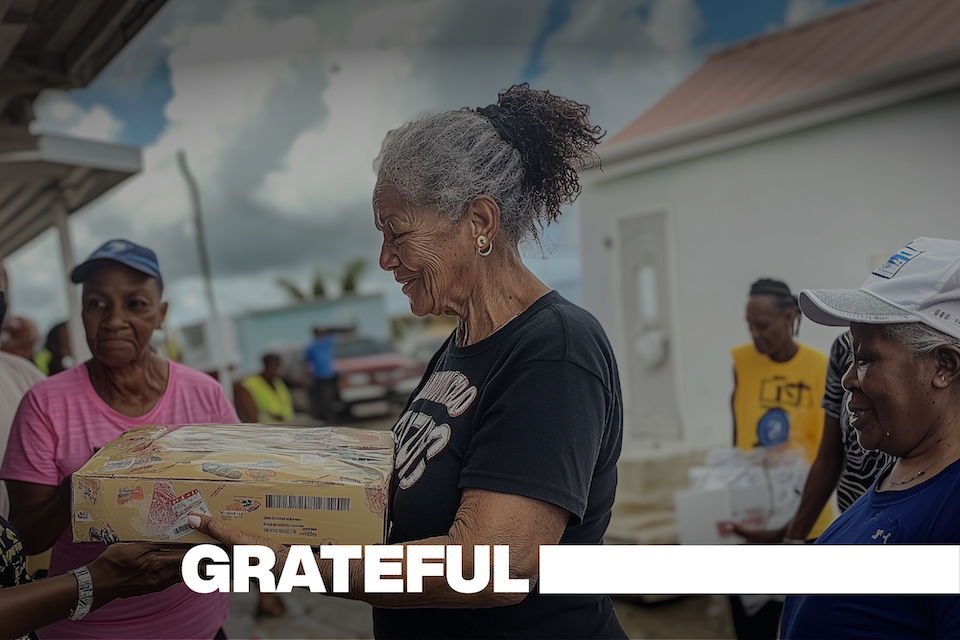 Community members receiving aid