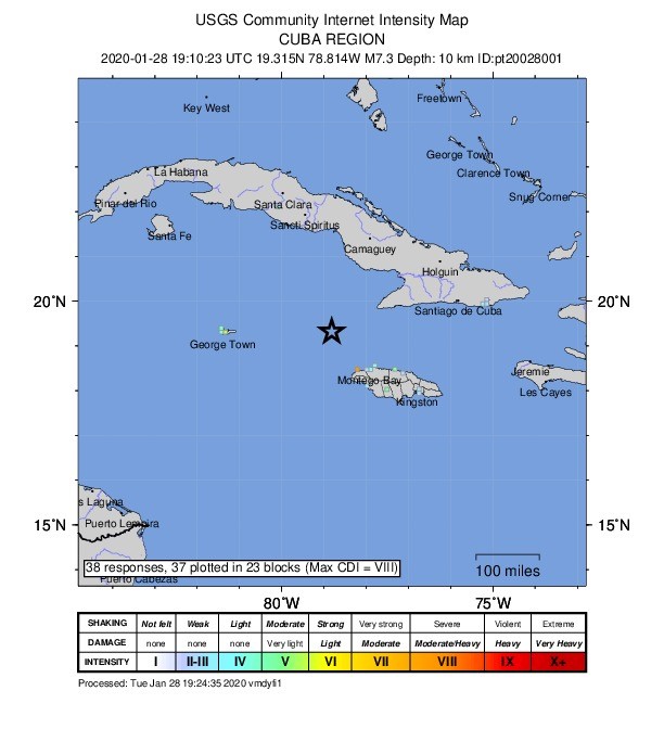 The Cayman Islands lie close to the boundary zone of the Caribbean and North American tectonic plates. There are two different types of plate interactions close to the Cayman Islands; there is a short spreading centre (divergent plate boundary) south and west of George Town, where the two plates pull away from each other causing magma to come up through the divide, it then cools and creates new crust.  The other plate interaction is a transform boundary (strike-slip), where the plates slide past each other. Both of these plate interactions are known to generate earthquakes.